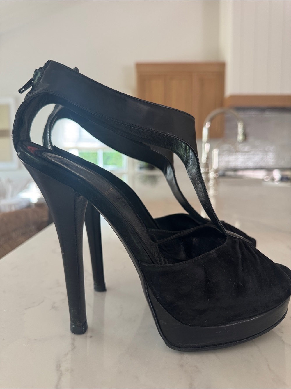 Fendi Black T-Strap High Heel Platform Sandals